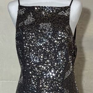 City Triangles Black Formal Evening Gown sz 13 Sequins Asymmetric Hem Backless